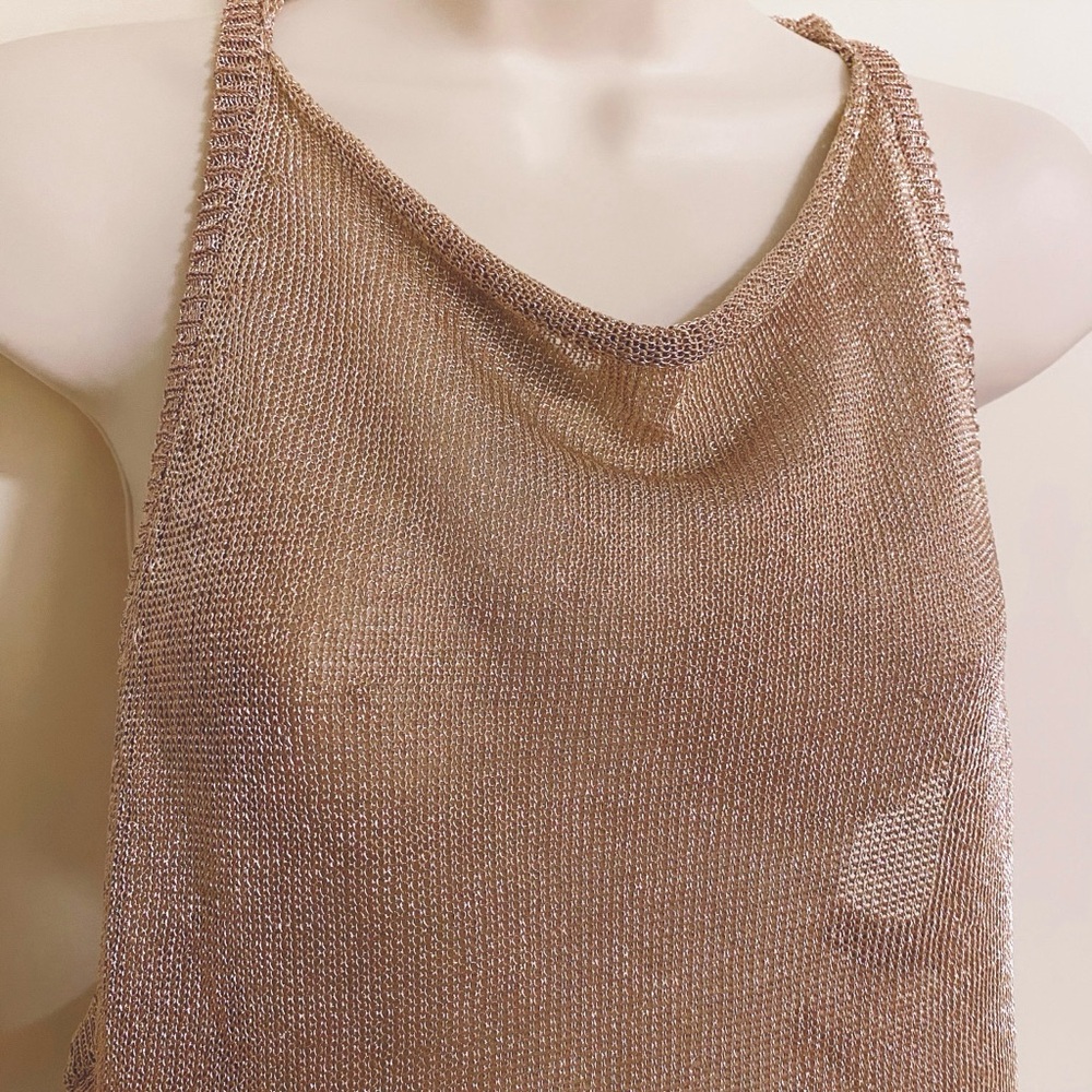 Free People Sheer Shimmery Rose Gold Longline Tank Top size Medium